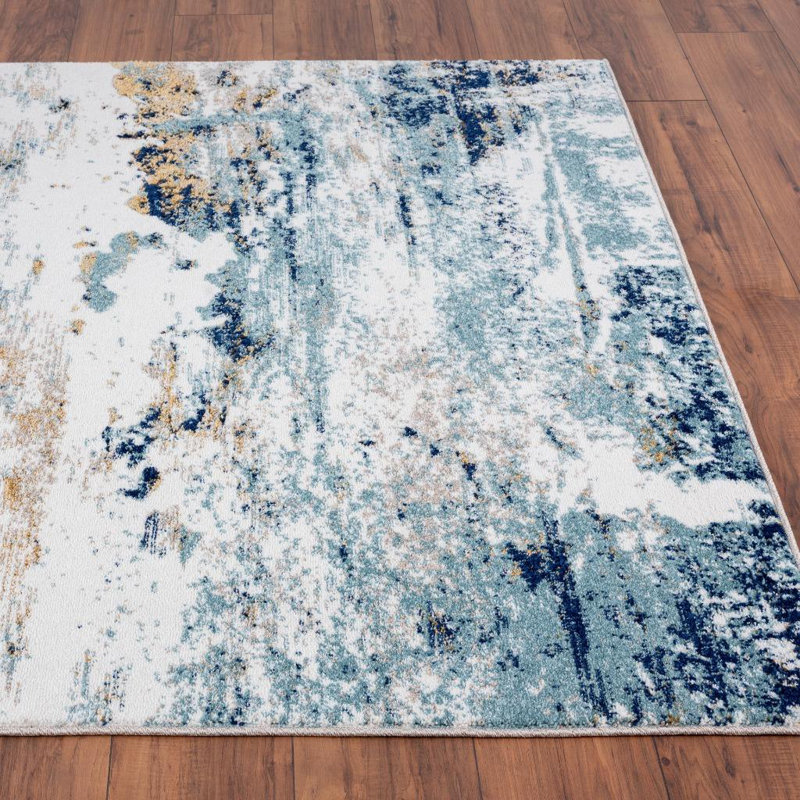 17 Stories Elrosa Performance Blue/Gray/Brown Rug | Wayfair